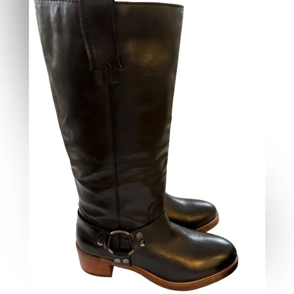 Frye Camryn Tall Shaft Harness Boots Black Leather in Sz 9 - Picture 7 of 12